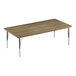 A rectangular wooden table with metal legs.