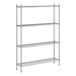 A wireframe of a Regency stainless steel shelving unit with four shelves.
