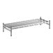 A Regency stainless steel wire dunnage rack with metal legs and wire mat.