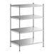 A Regency stainless steel stationary shelving starter kit with four shelves.