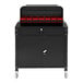A black metal cabinet for a Luxor workstation.
