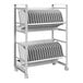 A white metal Luxor tablet charging cart with shelves.