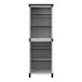 A white steel Luxor classroom bookcase with black shelves on wheels.