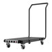 A black cart with wheels.