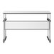 A white Luxor teacher desk with a black base and wheels.