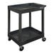 A black plastic utility cart with wheels.