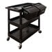 A black Luxor plastic utility cart with two black bins on it.