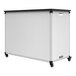 A white and black steel Luxor modular classroom bookcase on wheels.