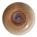 A white Heart & Soul porcelain deep coupe plate with a swirled design on it.