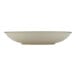 A white porcelain deep coupe plate with a rim on a white background.