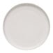 A white porcelain plate with a round rim.