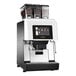 A black and white Gaggia G150 super automatic espresso machine with a screen and coffee beans.