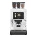 A white Gaggia Super Automatic Espresso Machine with coffee beans in a clear container.