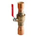 A Sioux Chief brass full-port ball valve with a red handle connected to a pipe.