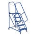 A blue steel Vestil maintenance ladder with perforated steps and five steps.