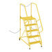 A yellow ladder with chains.