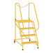 A yellow 4-step ladder with perforated steps.