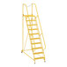 A yellow Vestil steel maintenance ladder with perforated steps.