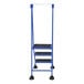 A blue Vestil commercial rolling step ladder with black steps.