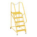 A yellow steel maintenance ladder with grip strut steps.