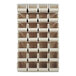 A Quantum white steel louvered panel with ivory bins attached.