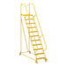 A yellow Vestil maintenance ladder with metal bars.