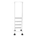 A white Vestil commercial rolling step ladder with perforated steps and wheels.
