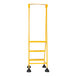 A yellow Vestil commercial rolling step ladder.