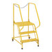 A yellow metal step ladder with grip strut steps.
