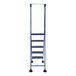A blue Vestil rolling step ladder with 5 steps and black rubber treads.