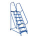 A blue steel Vestil maintenance ladder with perforated steps.