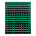 A gray louvered panel with a green grid of bins.