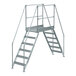 A Vestil galvanized steel crossover ladder with handrails and metal steps.
