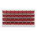 A Quantum white steel louvered panel with red bins.