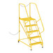 A yellow Vestil semi-trailer access ladder with grip strut steps.