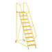 A yellow metal Vestil maintenance ladder with grip strut steps.