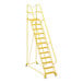 A yellow ladder with metal bars.