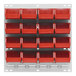 A Quantum white louvered panel with red bins.
