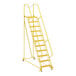 A yellow steel Vestil maintenance ladder with perforated steps.