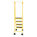 A yellow Vestil commercial rolling step ladder with black serrated steps.