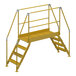 A yellow metal Vestil crossover ladder with metal steps.