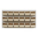 A Quantum white steel louvered panel with ivory bins on it.