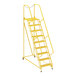 A yellow metal Vestil maintenance ladder with perforated steps.