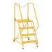 A yellow Vestil 4-step maintenance ladder with grip strut steps.