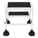 A white step stool with black rubber steps and wheels.