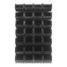 A Quantum white steel louvered panel with black bins attached.