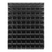 A Quantum gray steel louvered panel with black bins hanging on it.