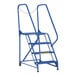 A blue steel Vestil maintenance ladder with grip strut steps.