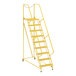 A yellow metal Vestil maintenance ladder with grip strut steps.