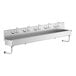 A Regency stainless steel wall-mounted hand sink with (5) 8" center faucets.